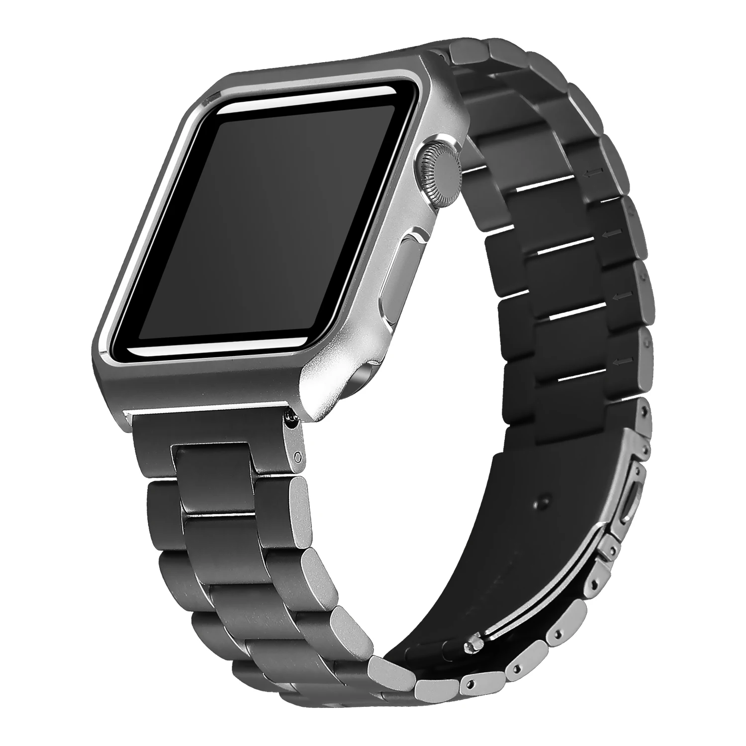 black JANSIN металлический чехол+ ремешок из нержавеющей стали для Apple Watch 38 мм 42 мм 40 мм 44 мм ремешок для iwatch серии 4 3 2 1 чехол с браслетом - Цвет ремешка: black
