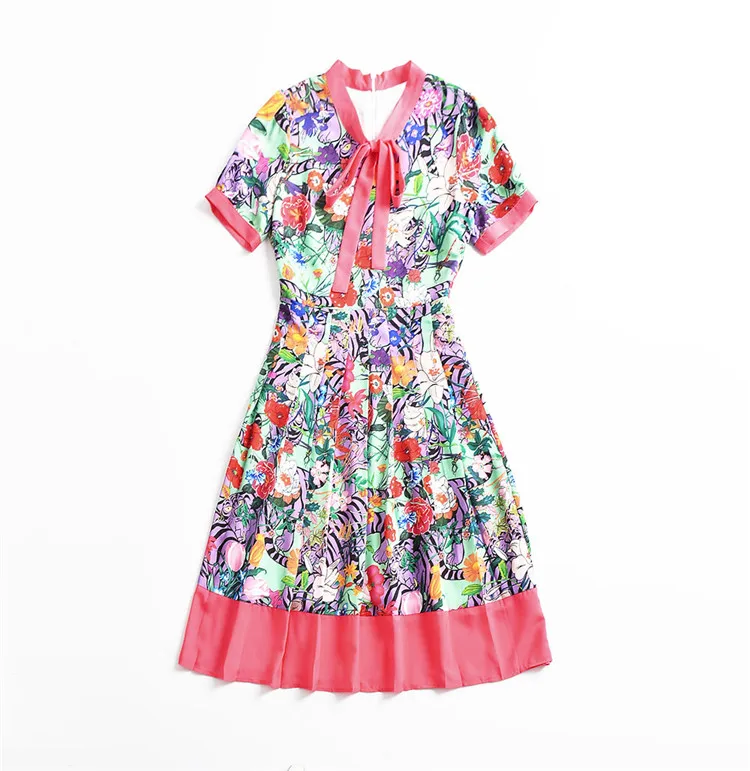 2018 Весна-осень с коротким рукавом цветочный принт посадочных полосах Лук