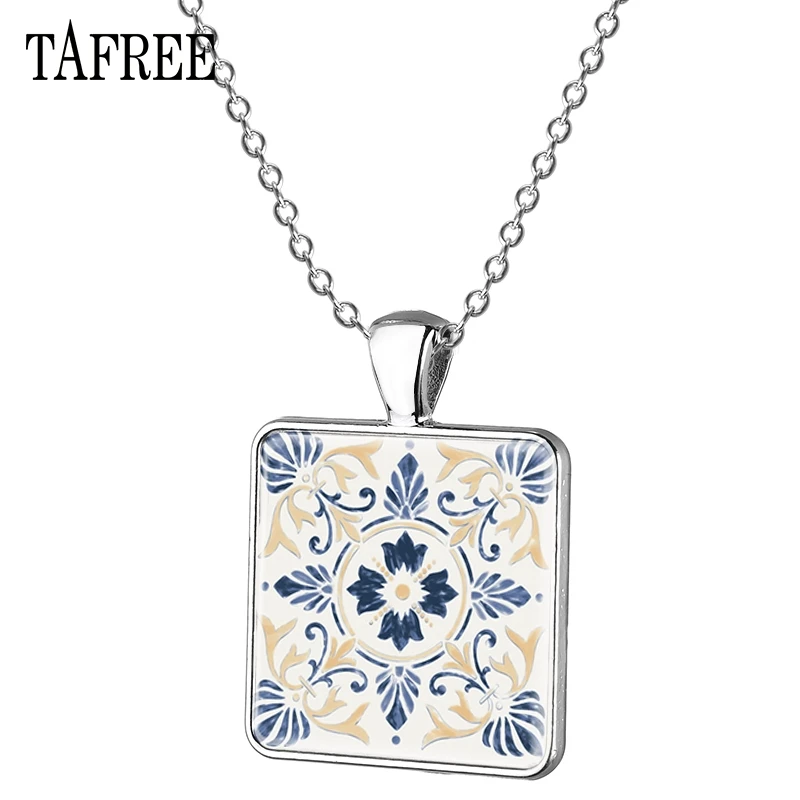 TAFREE Azulejo португальский небольшой кулон ожерелье элегантные квадратные подвески