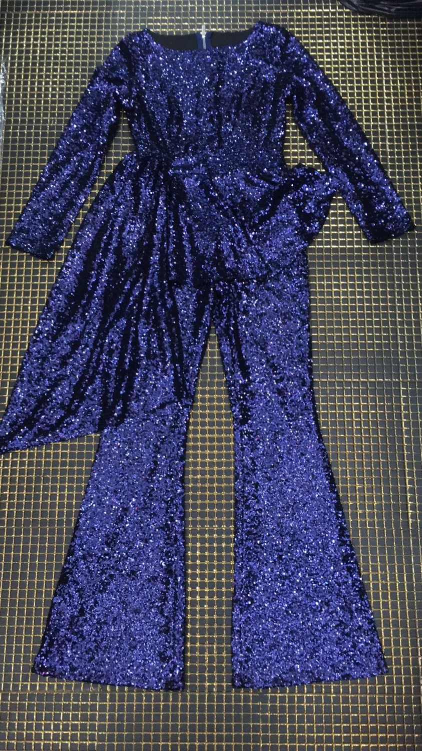 2019 новый синий комбинезон с блестками и длинным рукавом высококачественный