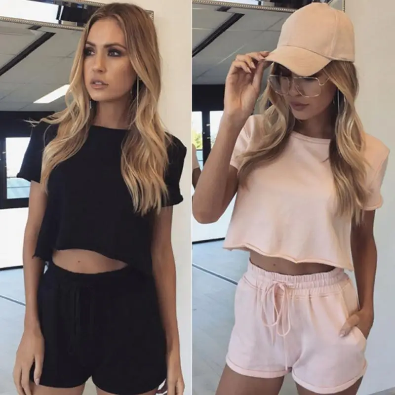 2 шт. Женская Повседневная набор Playsuit Excecise летние свободные укороченный топ