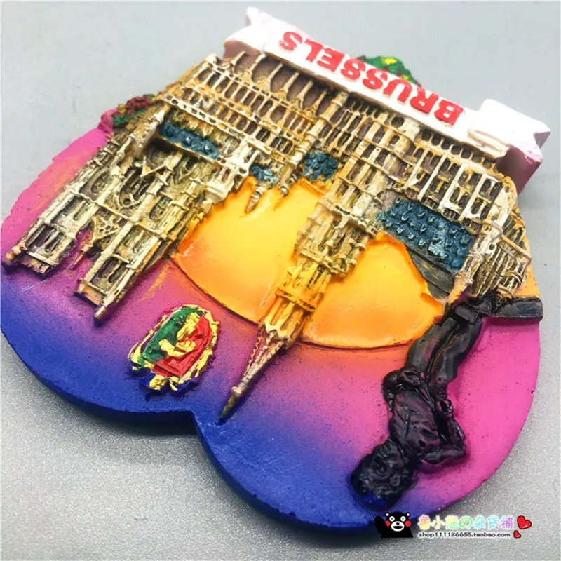 Belgium Tourist Souvenir Fridge Magnets Grand-Place Brussels Church Manneken Pis Hand-made Resin Refrigerator Magnetic Sticker | Дом и сад