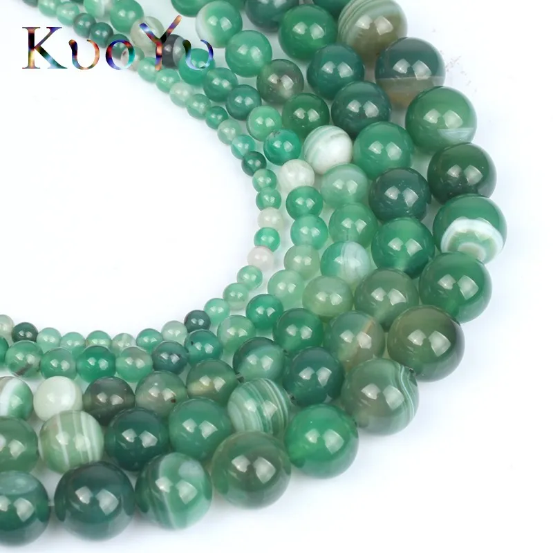 Оптовая продажа гладкие зеленые полосатые Агаты Ониксовые круглые бусины