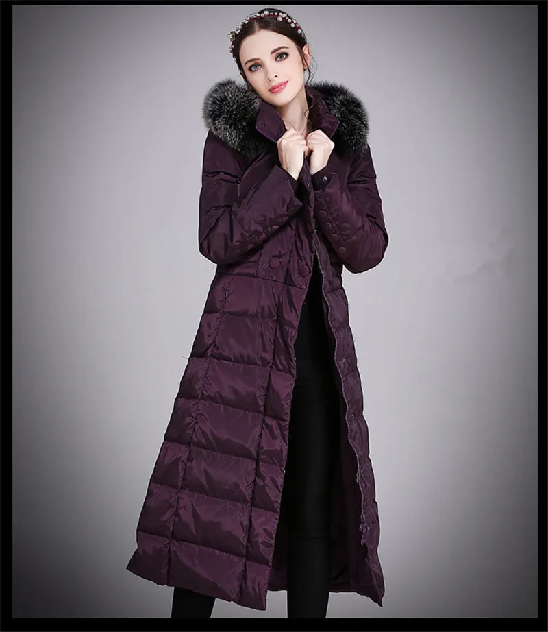 purple Ayunsue Для женщин Белые куртки-пуховики лиса меховой воротник женские пальто с капюшоном зимняя куртка Для женщин Длинная парка Chaquetas Mujer wxf418 - Цвет: purple