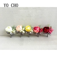 yo cho silk wedding guest corsage flower bridesmaid bestman boutonniere party prom diy delicate colourful rose