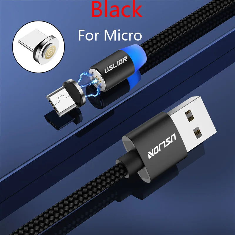 For Micro Black USLION 2M 3A Магнитный кабель Micro usb type C Быстрая зарядка для iPhone X XR XS 8 7 samsung S10 Xiaomi Магнитный кабель для зарядки телефона - Цвет: For Micro Black
