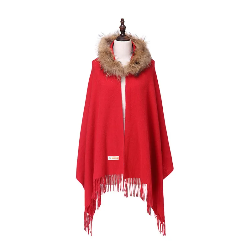 

Шарф ZY87032 женский, зимний, с воротником из енота, с капюшоном, с кисточками, 7 цветов, 2016