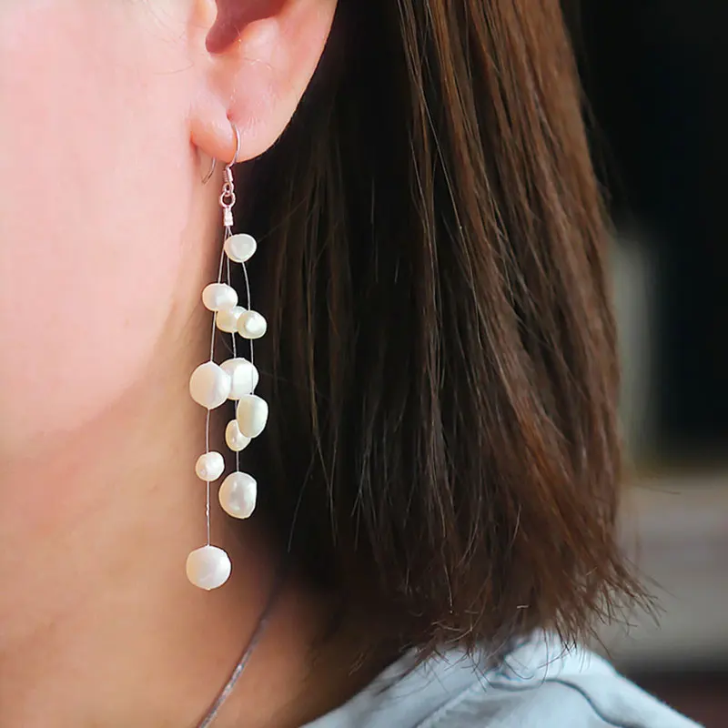 Серьги с натуральными кисточками и жемчугом в стиле барокко модные длинные