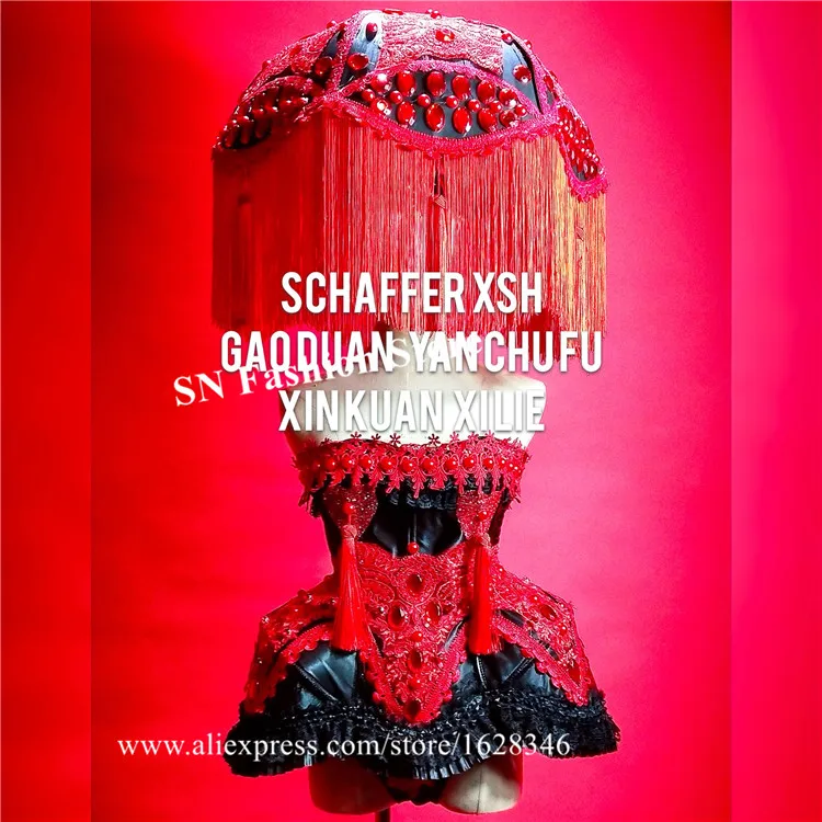 EC83 черно красное платье для диджея одежда подиума певицы демонстрация