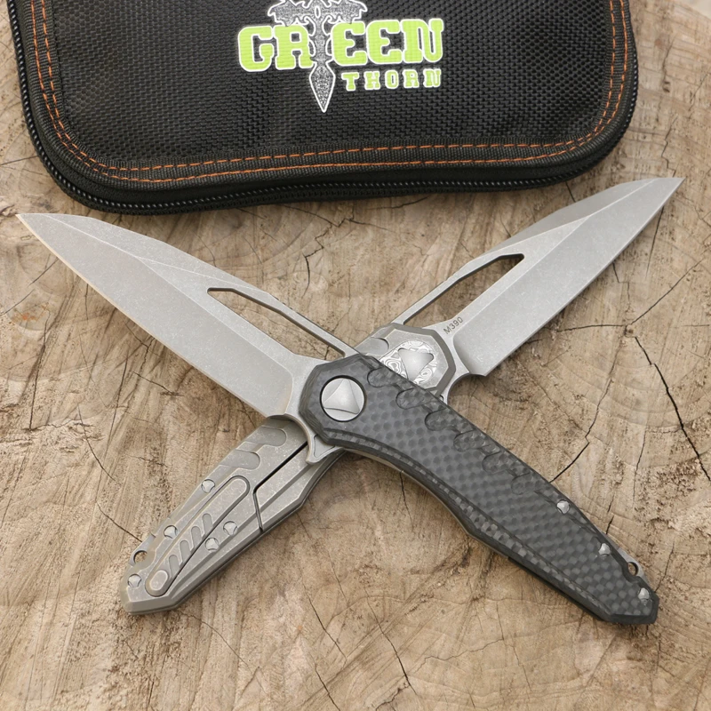 Green Thorn marfione M390 лезвие titanium рычаг CF Флиппер Складной нож Открытый Отдых на природе