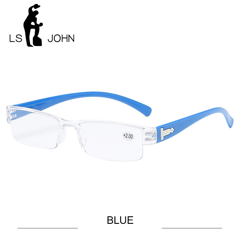 BLUE LS JOHN Korean Fashion Reading Glasses Men Women Clear Lens Half Frame Presbyopic Eyewear 1.0 1.5 2.0 2.5 3.0 3.5 4.0 for Reader - Цвет оправы: BLUE