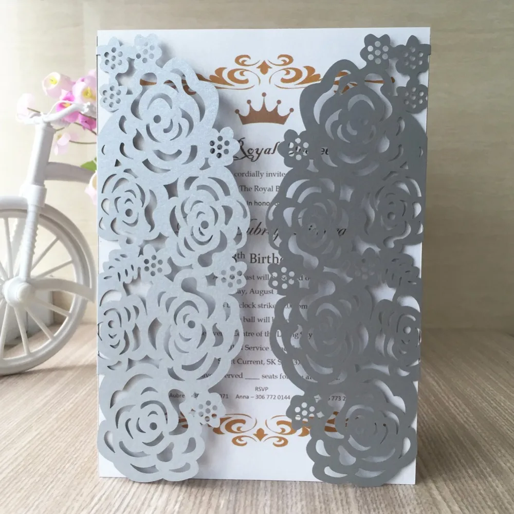 50 шт./лот свадебные пригласительные открытки Лазерная Резка Цветок День рождения
