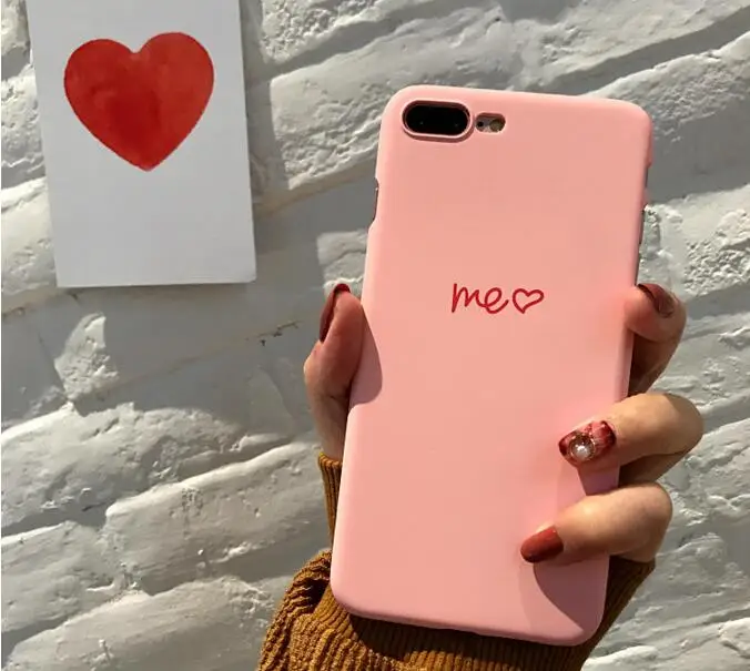 MYSUN Pink Me Black You love Heart shape Lovers PC жесткий чехол для телефона Fundas Coque для iphone 6 S 7 7Plus 6 S 6Plus 8 8Plus X