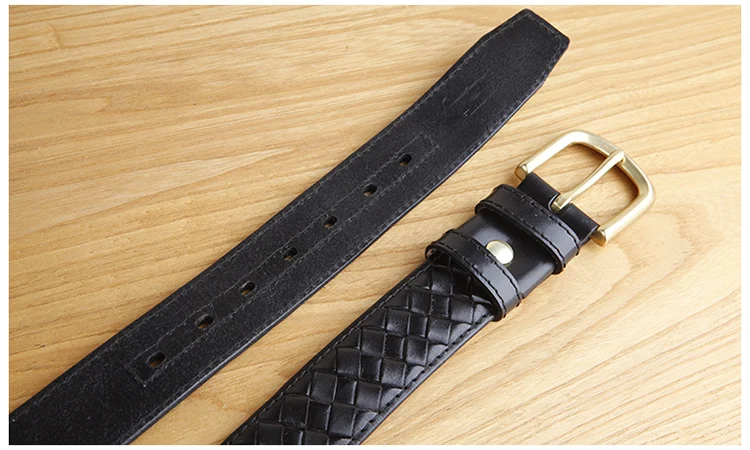 High Quality Top Layer Cow Leather Belt Handmade Men's Belt Cowskin Business Style Woven Pattern Casual Belts for Male