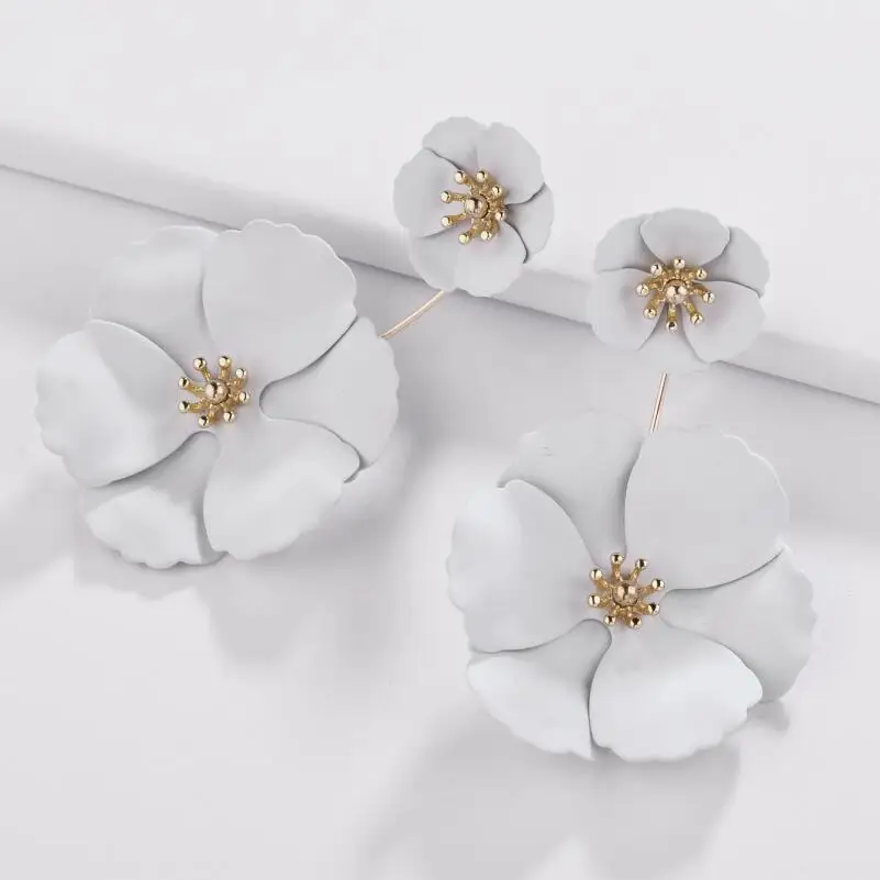 Grey wing yuk tak Boho 9 Colors Detachable Flower Stud Earrings for Women Wedding Party Jewelry Trendy Statement Earrings female - Окраска металла: Grey