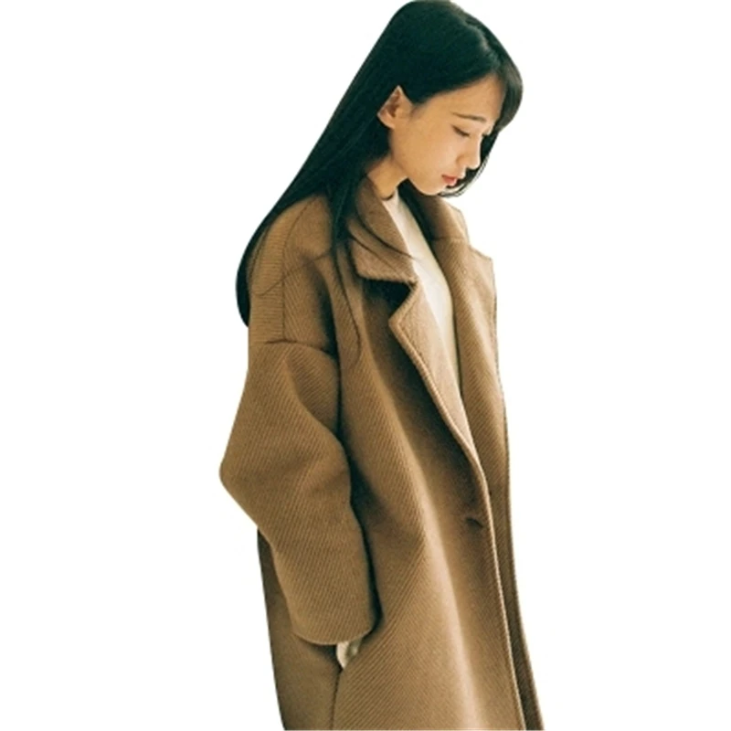 

Winter Women Woolen Overcoat New long lantern sleeves woolen coat Winter Large Size female long section thick woolen coat D895