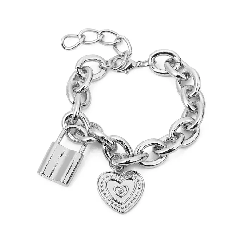 Silver bracelet Louleur роскошные серебряные золотые браслеты с замком для ключей, очаровательные браслеты в виде сердца, браслеты для женщин и мужчин, широкая кубинская цепочка, ювелирные изделия из Дубаи - Окраска металла: Silver bracelet