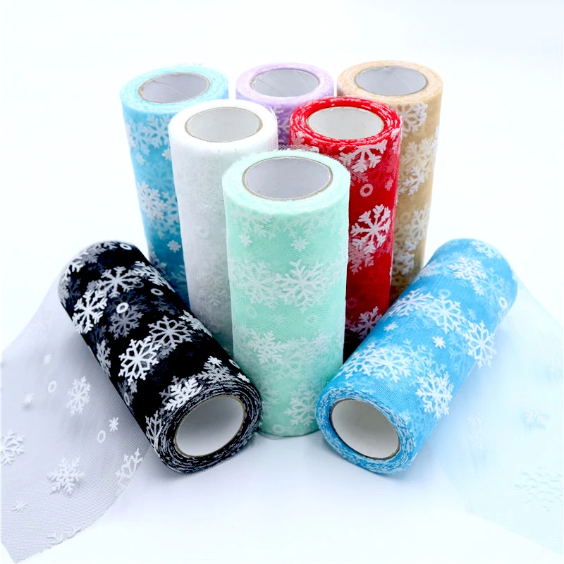 

15cm*10yards Snowflake Tulle Roll Organza Sheer Wrap Gift Bow Fabric DIY Craft Tutu Skirt Wedding Party Christmas Decoration