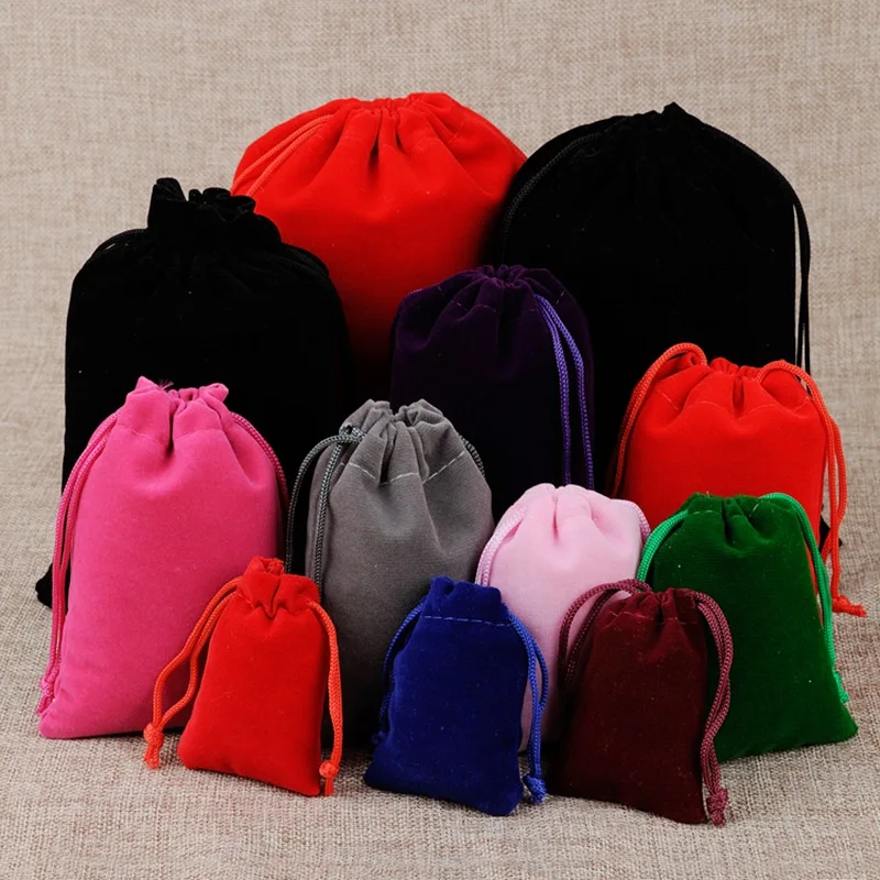 50Pcs/Lot Drawstring Velvet Sachet 5x7/7x9/9x12/10x15cm Pouches Small Size Jewelry Gift Display Packing Bags Can Customized images - 6