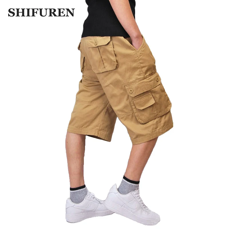 SHIFUREN Fashion 2017 Men Baggy Cargo Pants Loose Fit Multi Pocket 100%