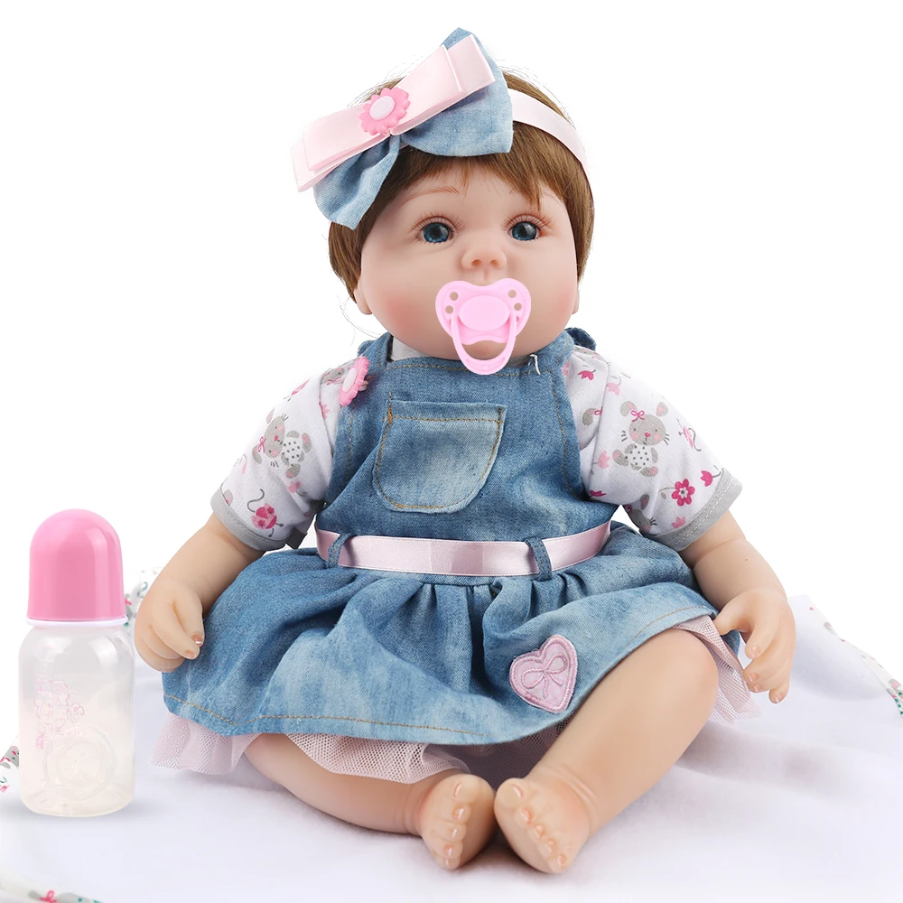 NPKDOLL Reborn Baby Doll силиконовая пухленькая синяя джинсовая юбка 16 дюймов Babe для