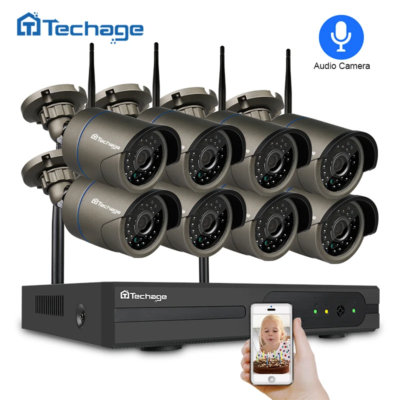 Techage 1080P HDMI Беспроводной CCTV Системы 8CH 2MP Wi Fi NVR ИК ночного открытый аудио IP Камера