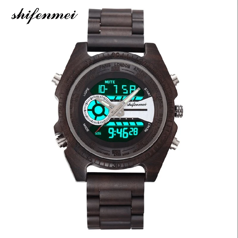 Shifenmei S2139W античные натуральные Цифровые мужские часы светодиодный дисплей Гравированные деревянные светящиеся наручные часы для мальчиков Брендовые мужские и женские - Цвет: 2