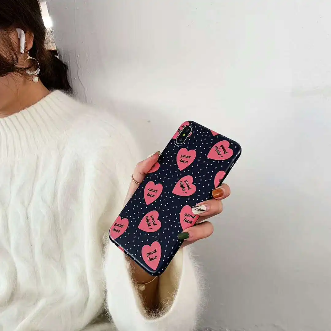 Fashion Korean Style Love hearts Stars Scrub Soft Silicone Cover Case for iPhone X XS Max Xr 6 6s 7 8 Plus good night couple |