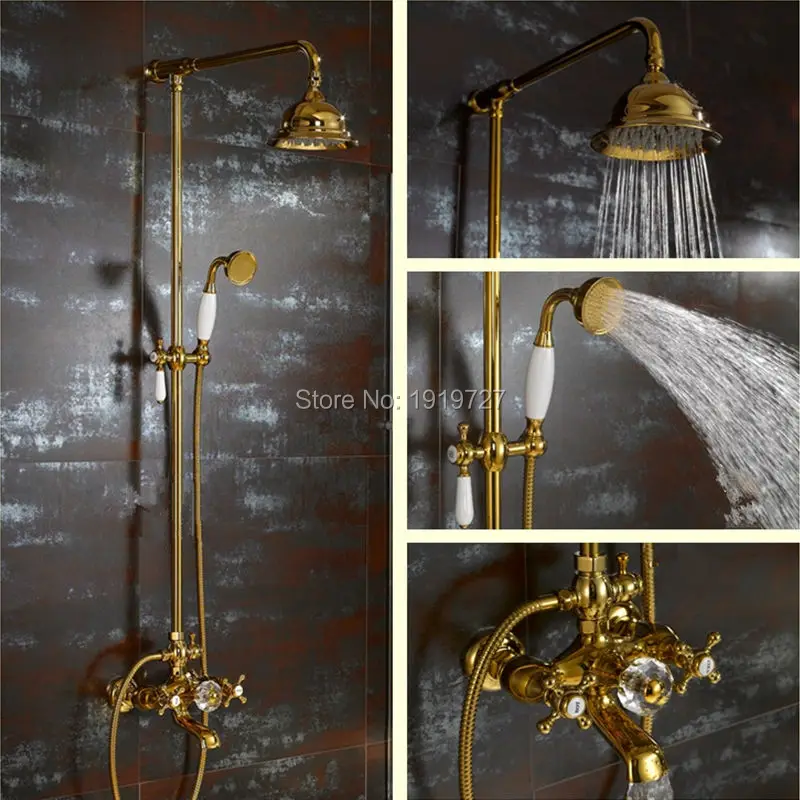 Золотая Душевая система Водопад с открытым холодным и горячим клапаном душевая