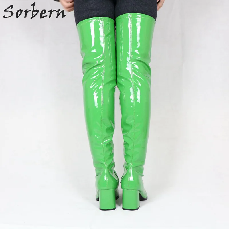 Sorbern Custom расклешённые сапоги женские квадратные носки 70 S GOGO сапоги женские до середины бедра высокие сапоги блочный каблук старинная обувь на квадратном каблуке