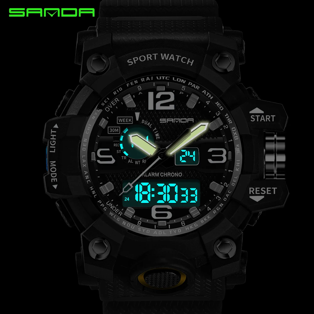 SANDA Sport Watches for Mens Military army Top Brand Luxury Waterproof Date Calendar LED Digital Wristwatches Male clock | Наручные часы