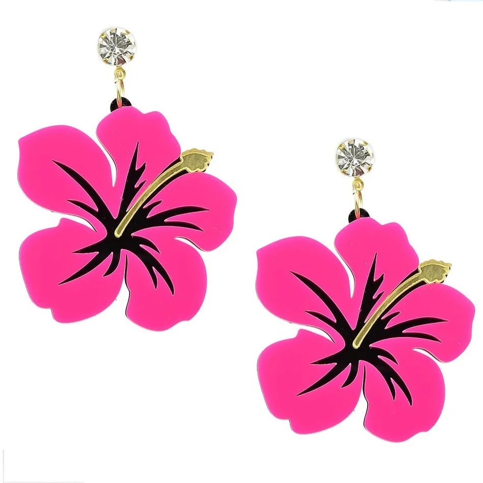 Boho Стиль заявление Серьги синий Hotpink акрил Длинные Висячие серьги цветок Форма