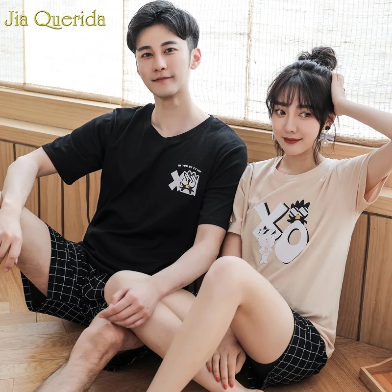Пижамы для женщин и мужчин одинаковая Домашняя одежда 2019 летний топ с короткими
