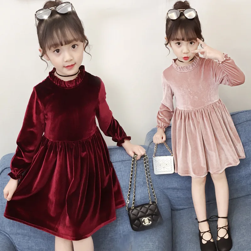 2019 Children Girl Gold Velvet Dress Girls Kids Comfortable Fashion Princess Dresses Vestido Clothes | Детская одежда и обувь
