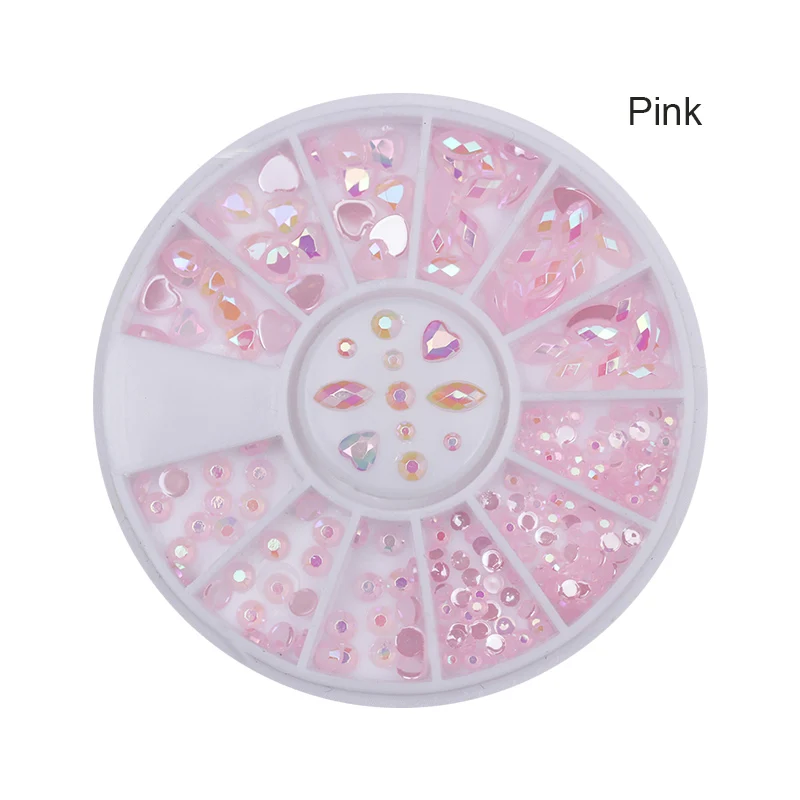 Pink 1 коробка, 3D Стразы для ногтей, опал маркиза, AB Цвет, сердце, плоское острое дно, цветной маникюр, сделай сам, украшение для ногтей в колесиках - Цвет: Pink