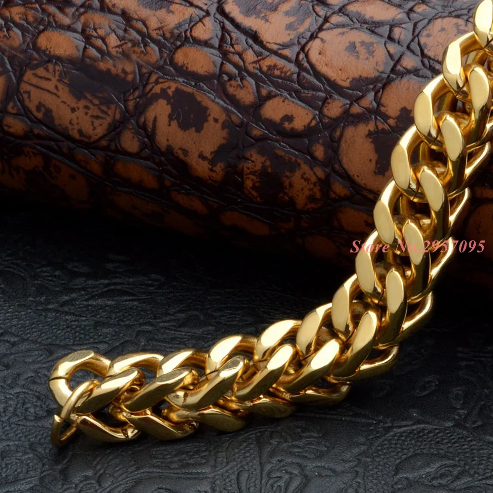 Мужская нержавеющей стали звено цепи браслет цвет золотистый Байкер ювелирные