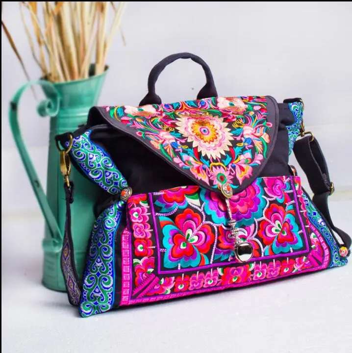 Женская винтажная сумка мессенджер с вышивкой в этническом стиле Boho Hmong для