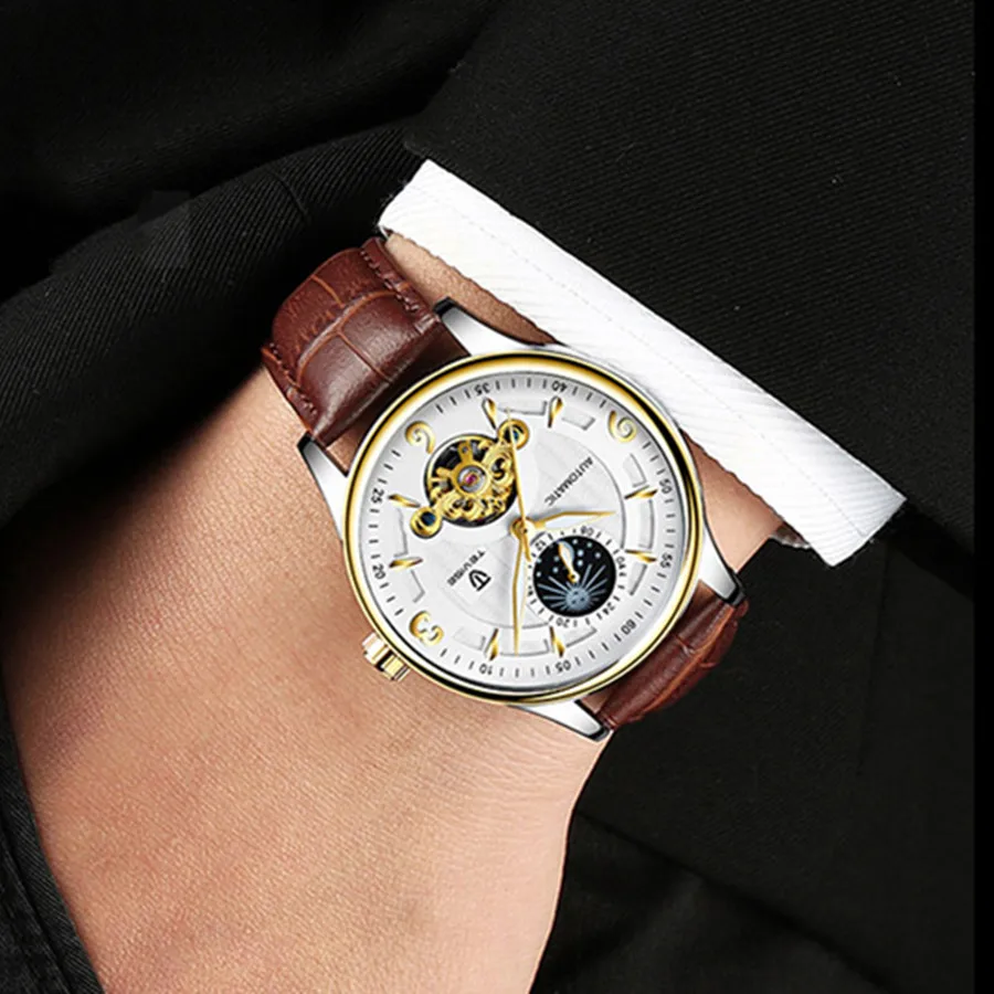 Новый TEVISE Брендовые мужские Tourbillon механические наручные часы модные роскошные