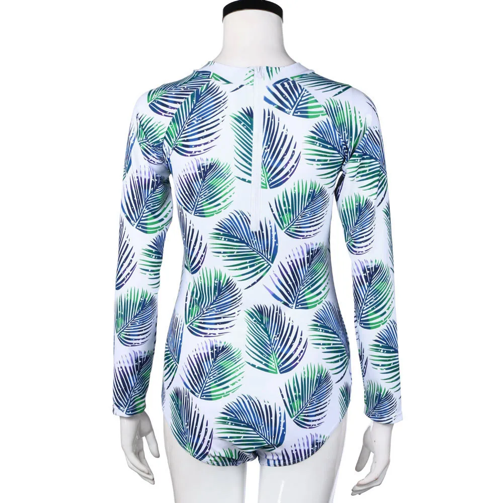 Женский купальник с длинным рукавом SAGACE Цельный принтом в виде листьев