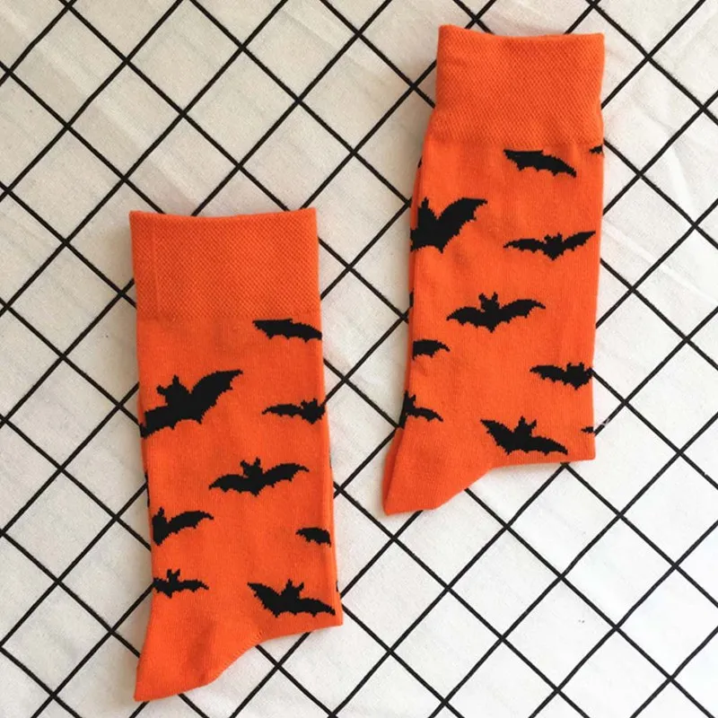 Bats Pumpkin Cartoon Socks Men Knee-High Socks Halloween Cosplay Cotton Crew Socks Spring Autumn Casual Socks