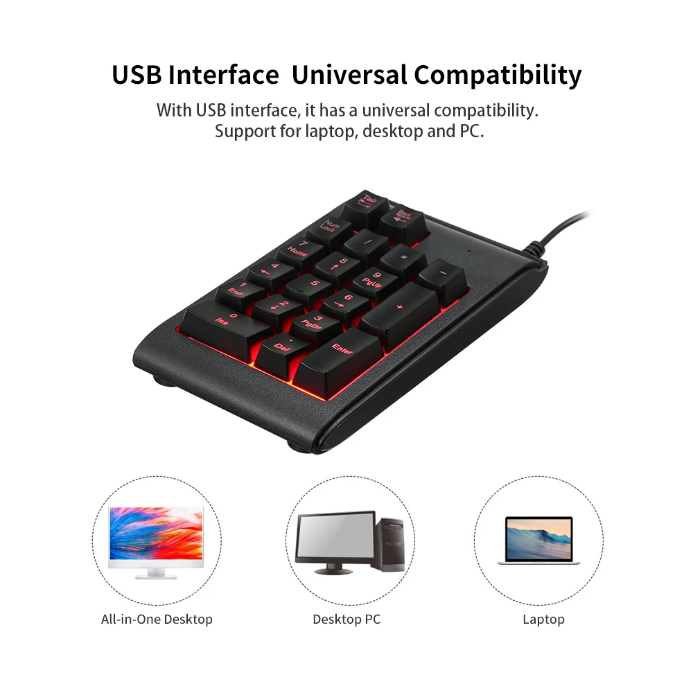 USB Проводная цифровая клавиатура 19 клавиш мини водонепроницаемая подсветка из