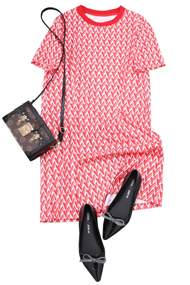 Платье А силуэта с принтом для офиса платье в полоску круглым вырезом женщин