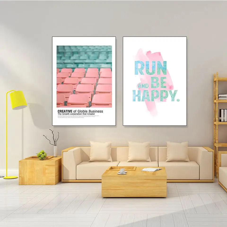 Run And Be Happy Pink Chair Nordic Posters Canvas Prints Painting Wall Art Pictures for Living Room Home Decoration Unframed | Дом и сад