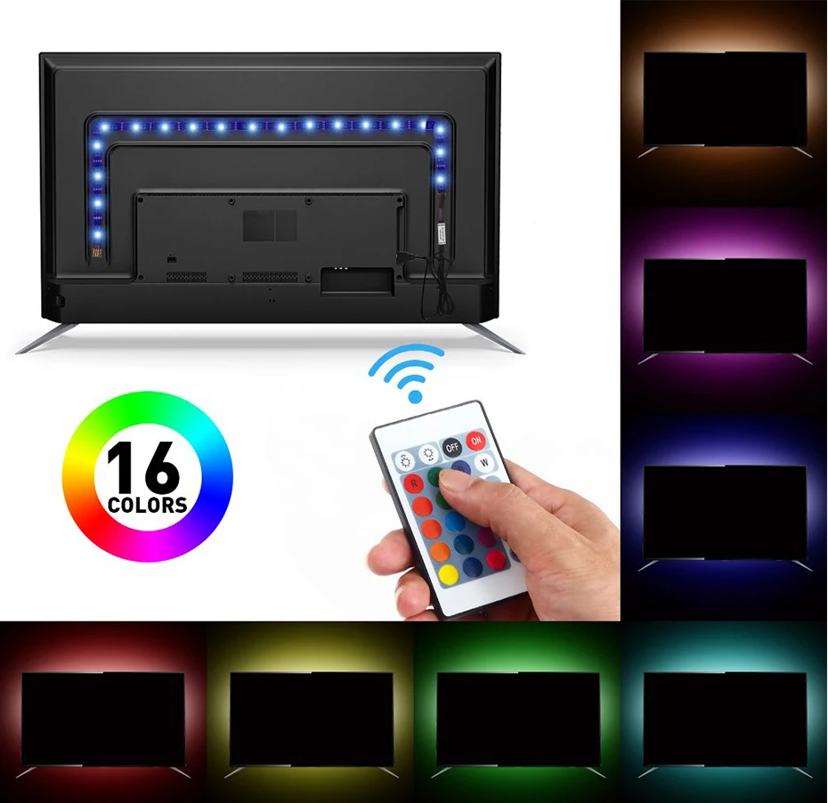 DC5V USB Светодиодная лента 5050 RGB ТВ фоновое освещение с 24Key IR контроллер 50 см/1 м/2 м/3 м набор