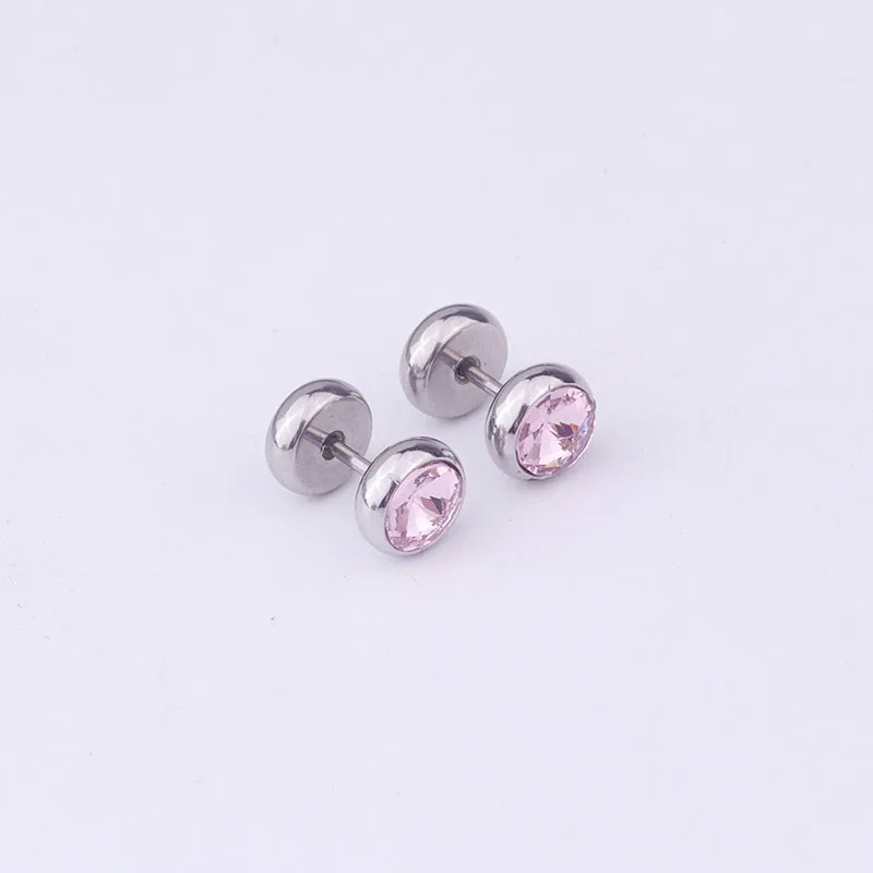 pink Sellsets 2 шт 8 мм многоцветный Кристалл Спираль уха шпильки Поддельные беруши туннели 316L нержавеющая сталь пирсинг серьги 12 цветов - Окраска металла: pink