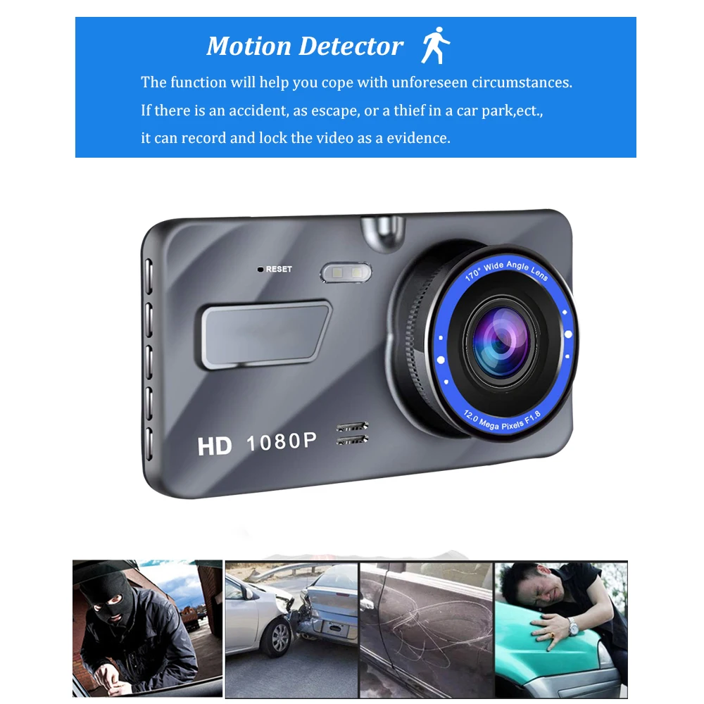 Автомобильный видеорегистратор Dash Cam Full HD 1080 p Автомобильный видеорегистратор 4 дюйма ips экран двойной широкоугольный объектив Автомобильный видеорегистратор g-сенсор