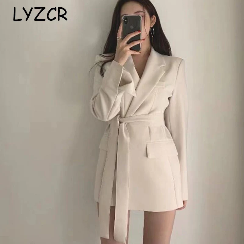 Женский блейзер LYZCR белый офисный пиджак с длинным рукавом элегантные блейзеры и