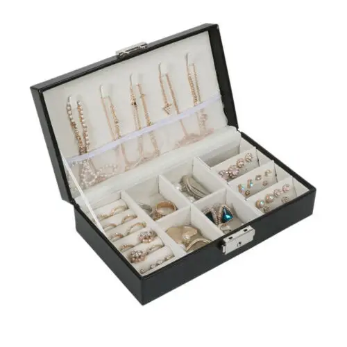 Портативный путешествия прямоугольная белая черная шкатулка для украшений