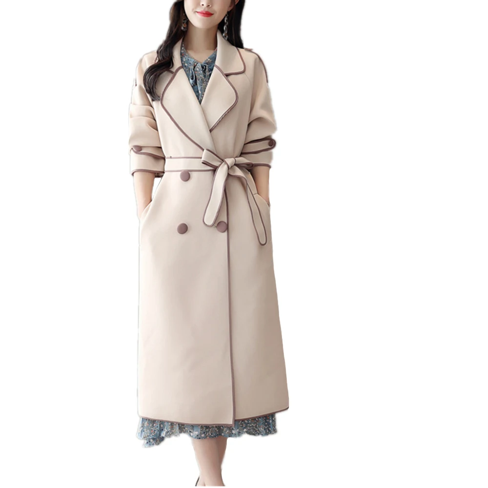 Autumn Women Trench windbreaker loose temperament long suit collar tie belt pocket solid color ladies | Женская одежда