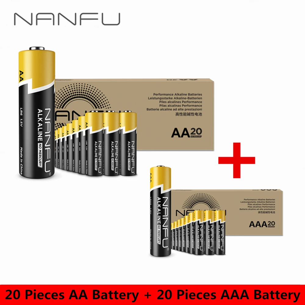 NANFU 40 шт. щелочной аккумулятор( 20 аккумулятор aa + aaa) LR03 950 мАч LR06 2100 1.5 В 2A 3A акб